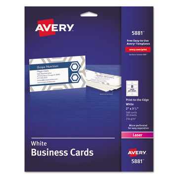 Avery® Print-to-the-edge Microperf Business Cards W-sure Feed Technology, Color Laser, 2x3.5, White, 160 Cards, 8-sheet,20 Sheets-pk freeshipping - TVN Wholesale